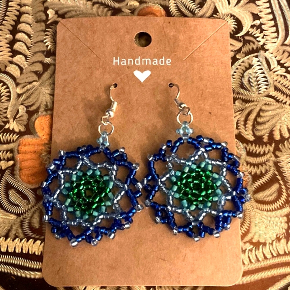 Handmade seed bead earrings with sterling silver hooks